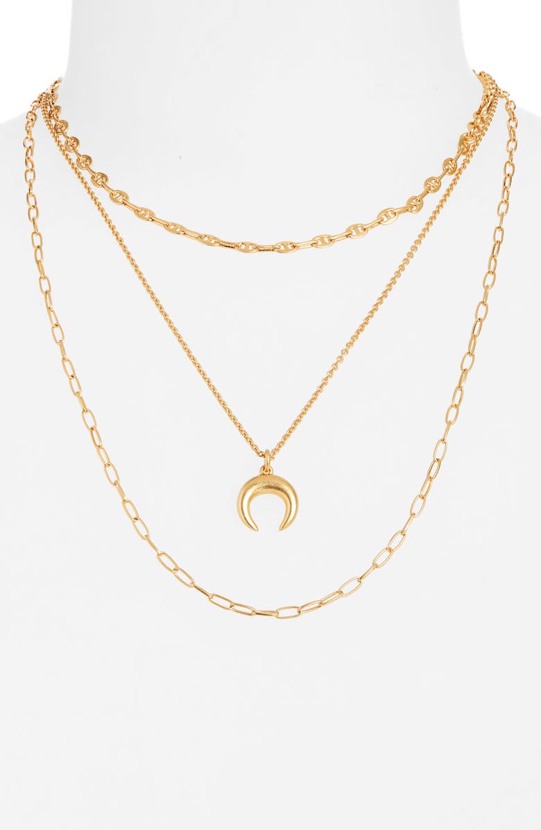 Madewell Mixed Chain Chunky Crescent Moon Necklace Set, Alternate, color,