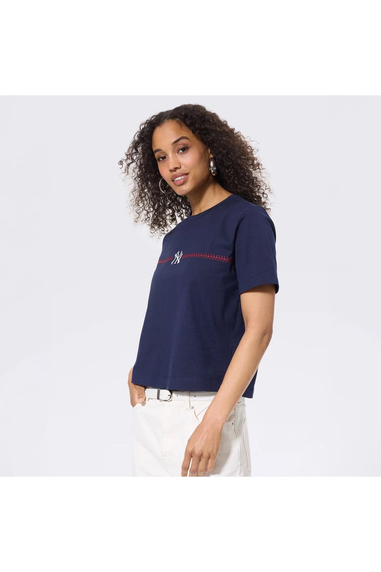 Women's Terez Navy New York Yankees Single Line Baseball Stitch T-Shirt, Alternate, color, Navy