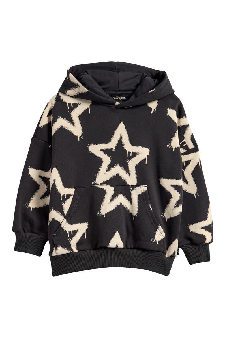 Kids' Stars Hooded Sweatshirt, Main, color, BLACK