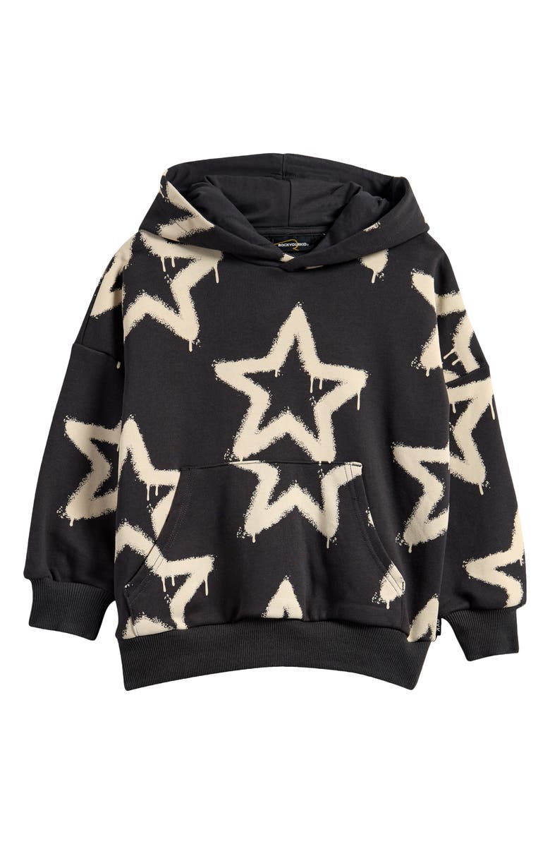 Rock Your Baby Kids' Stars Hooded Sweatshirt, Main, color, Black