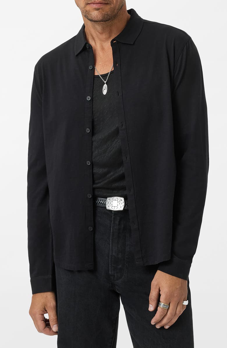 John Varvatos Gareth Organic Cotton Knit Button-Up Shirt, Alternate, color, Black