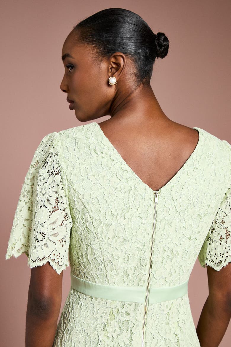 Scallop Hem V-Neck Lace Midi Dress, Alternate, color, Sage