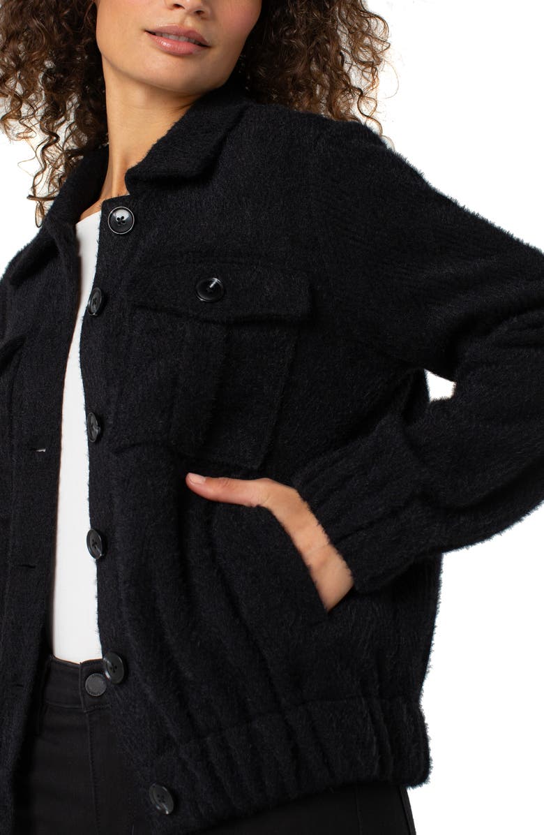 Liverpool Los Angeles Fuzzy Collared Bomber Jacket, Alternate, color, Black