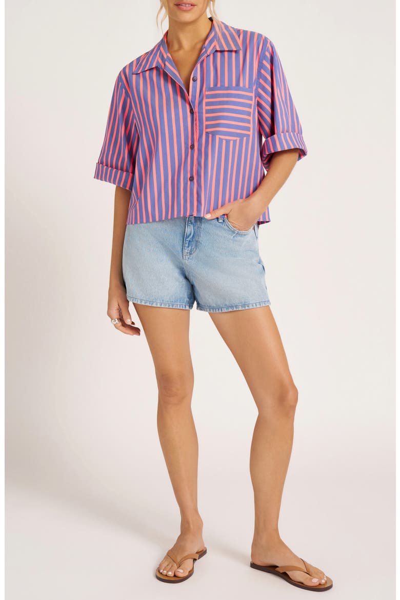 Chamber Directional Stripe Cotton Blend Button-Up Shirt, Alternate, color, FLAMINGO/ BLUE