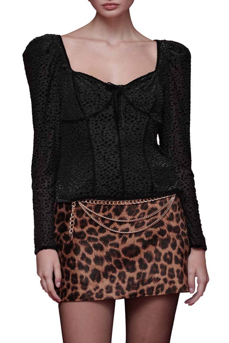 Animal Spot Sweetheart Neck Top, Main, color, BLACK