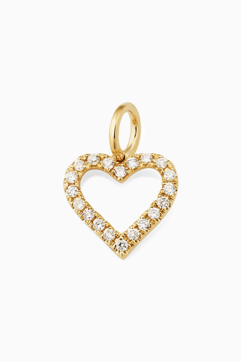 14K Yellow Gold Open Heart Diamond Pendant Charm, 15mm, Main, color, Yellow Gold