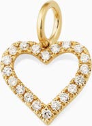 Oradina 14K Yellow Gold Open Heart Diamond Pendant Charm, 15mm