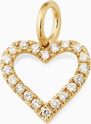 Oradina 14K Yellow Gold Open Heart Diamond Pendant Charm, 15mm