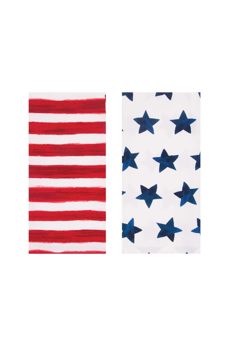 God Bless Stars Stripes Patriotic 100% Cotton Set of 3 Handtowels Gift Set, Alternate, color, Red