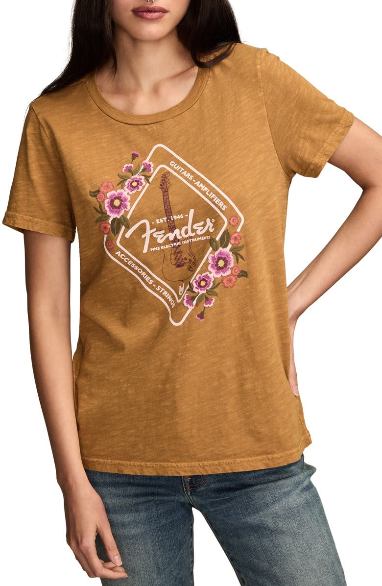 Lucky Brand Fender Floral Graphic T-Shirt, Main, color, Golden Brown