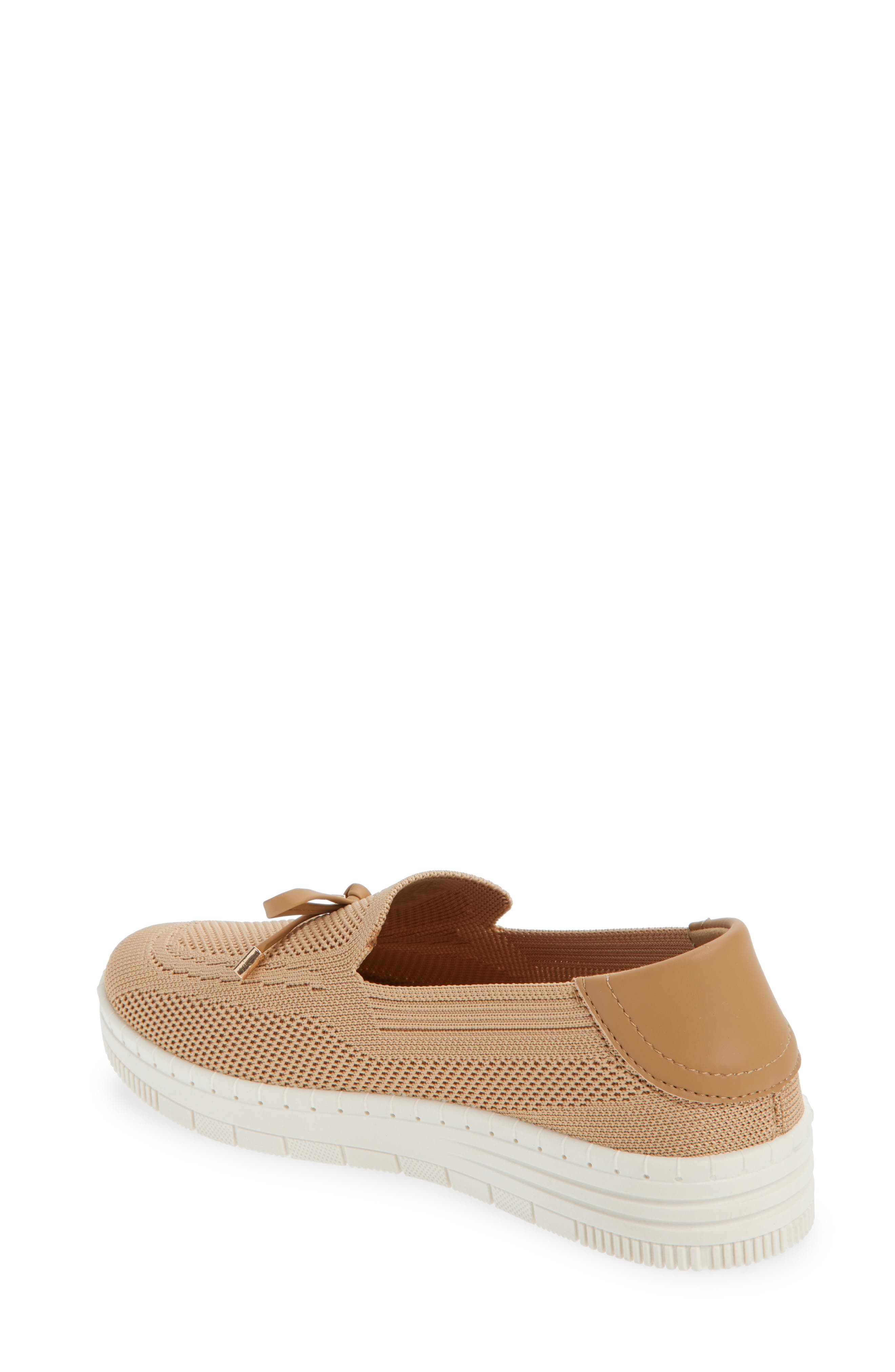 Annette Bow Charm Knit Slip-On Sneaker, Alternate, color, TAN/ NATURAL