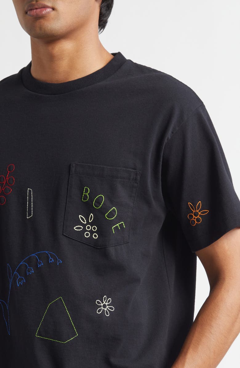 Bode Embroidered Field Guide T-Shirt, Alternate, color, Black
