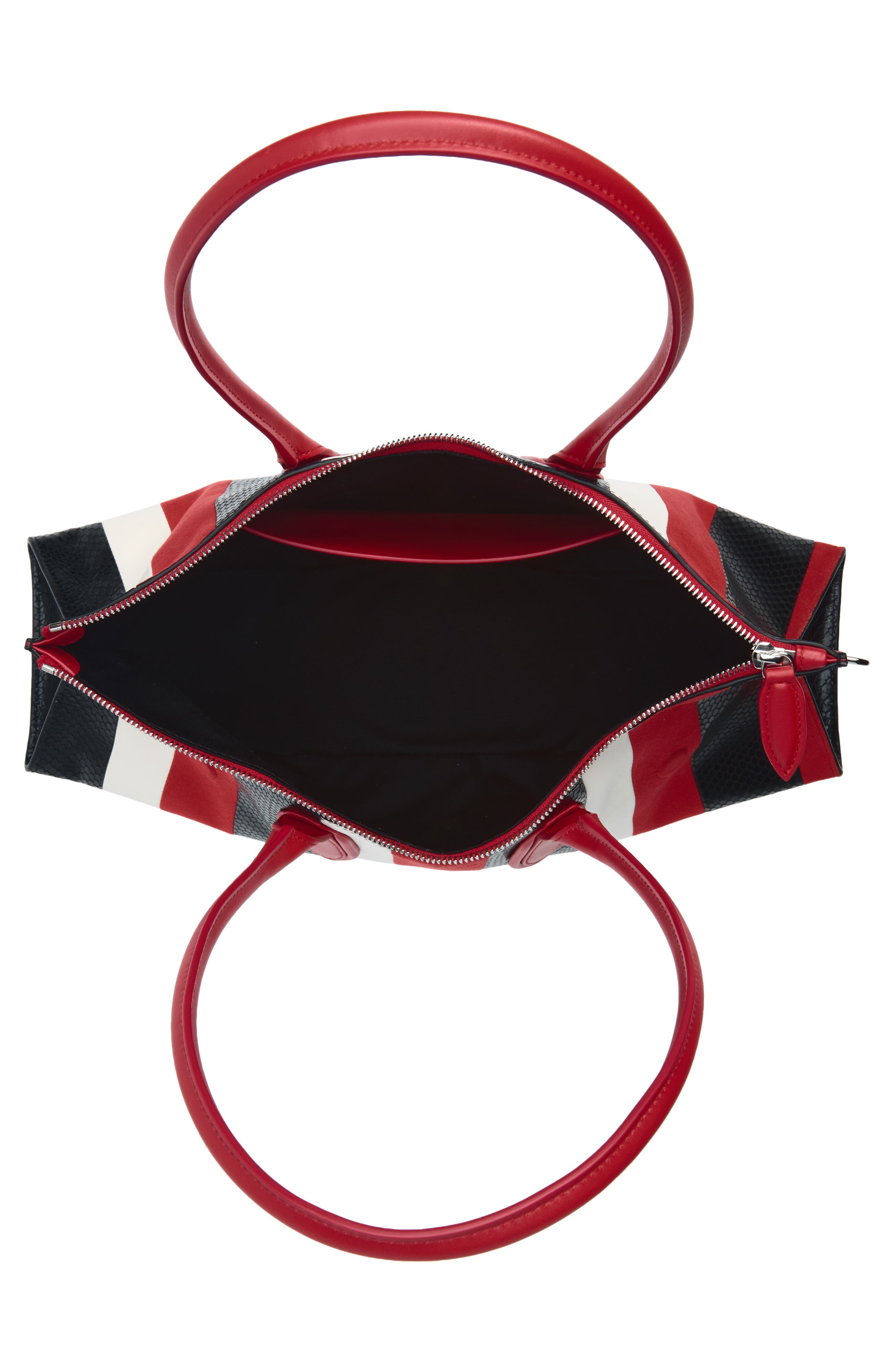 McQueen Manta Stripe Handbag, Alternate, color, Red/ White/ Black/ Silv