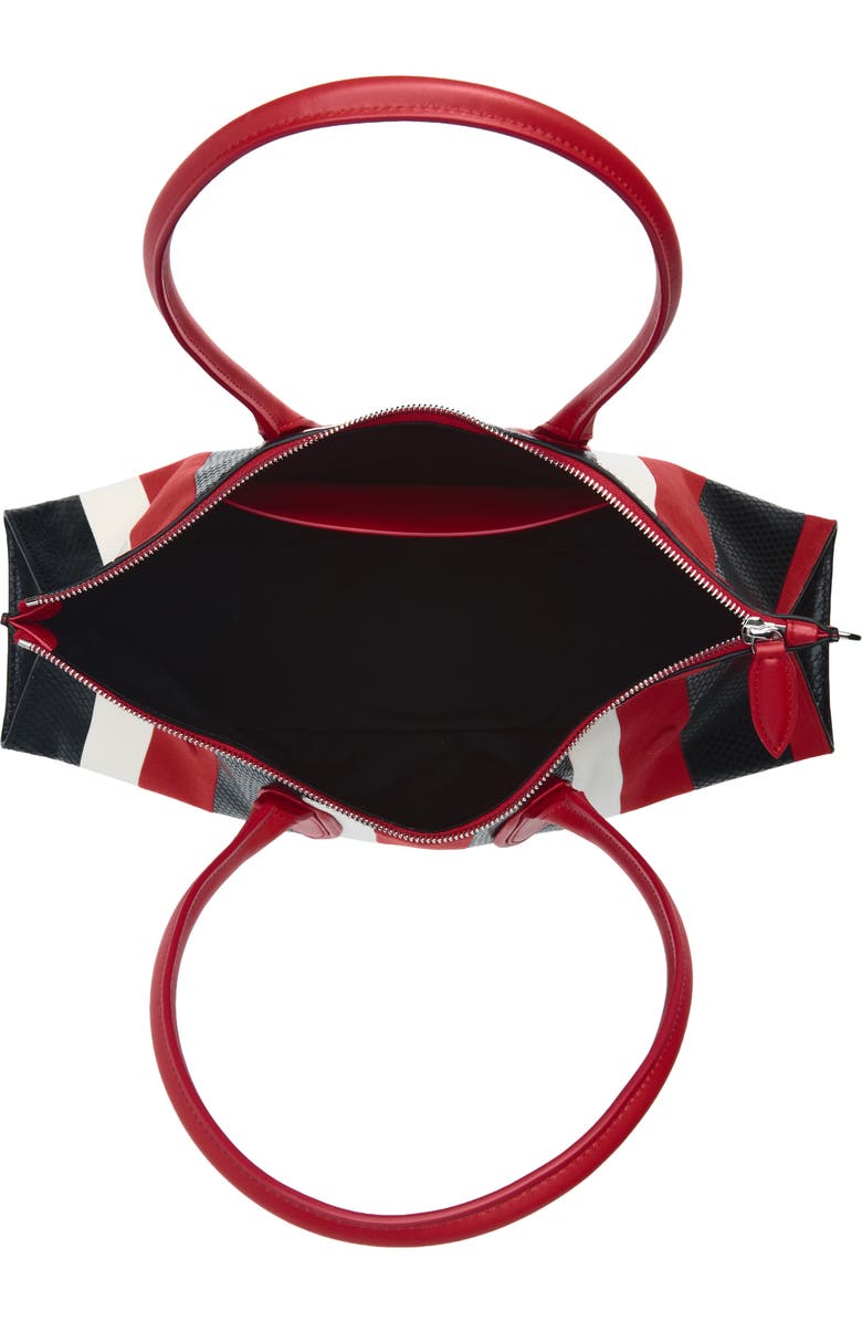 McQueen Manta Stripe Handbag, Alternate, color, Red/ White/ Black/ Silv