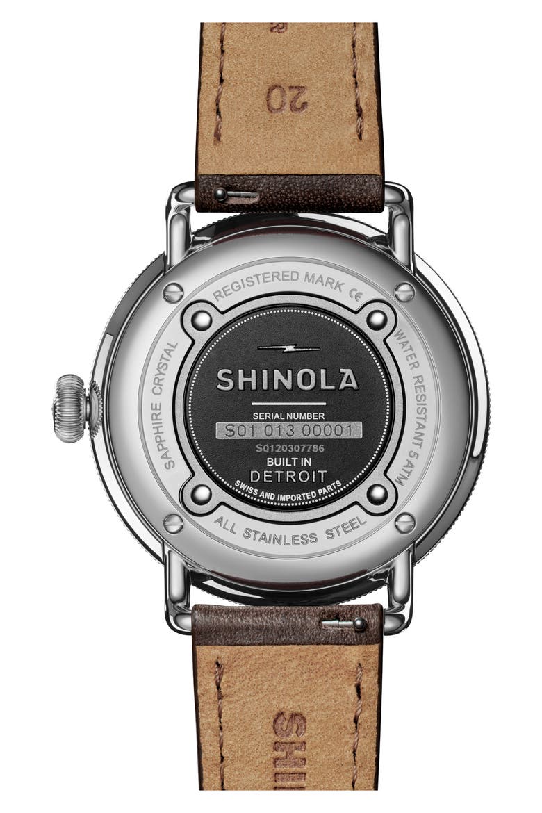 Canfield Leather Strap Watch, 43mm, Alternate, color, DARK OLIVE