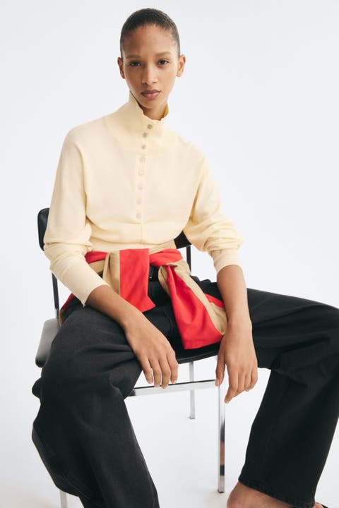 Fine-Knit Mock Turtleneck Sweater