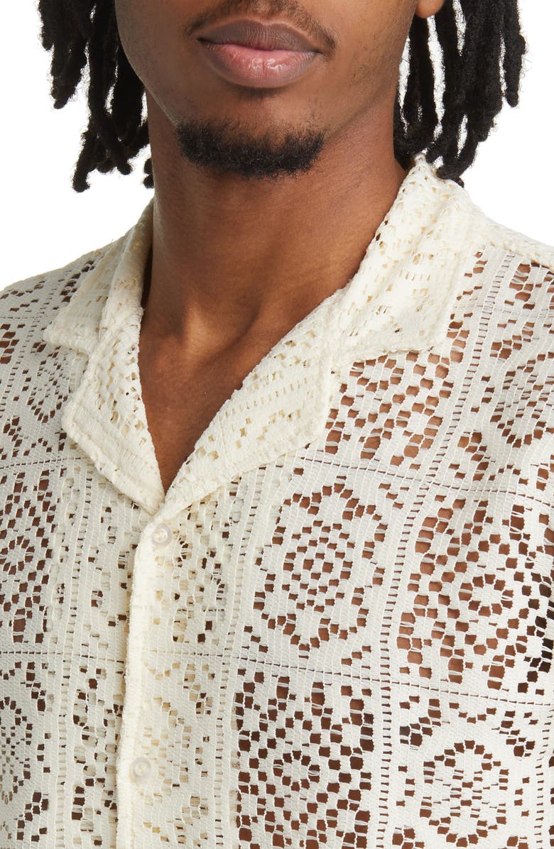 CONEY ISLAND PICNIC Flight Regular Fit Crochet Short Sleeve Button-Up Shirt, Alternate, color, 