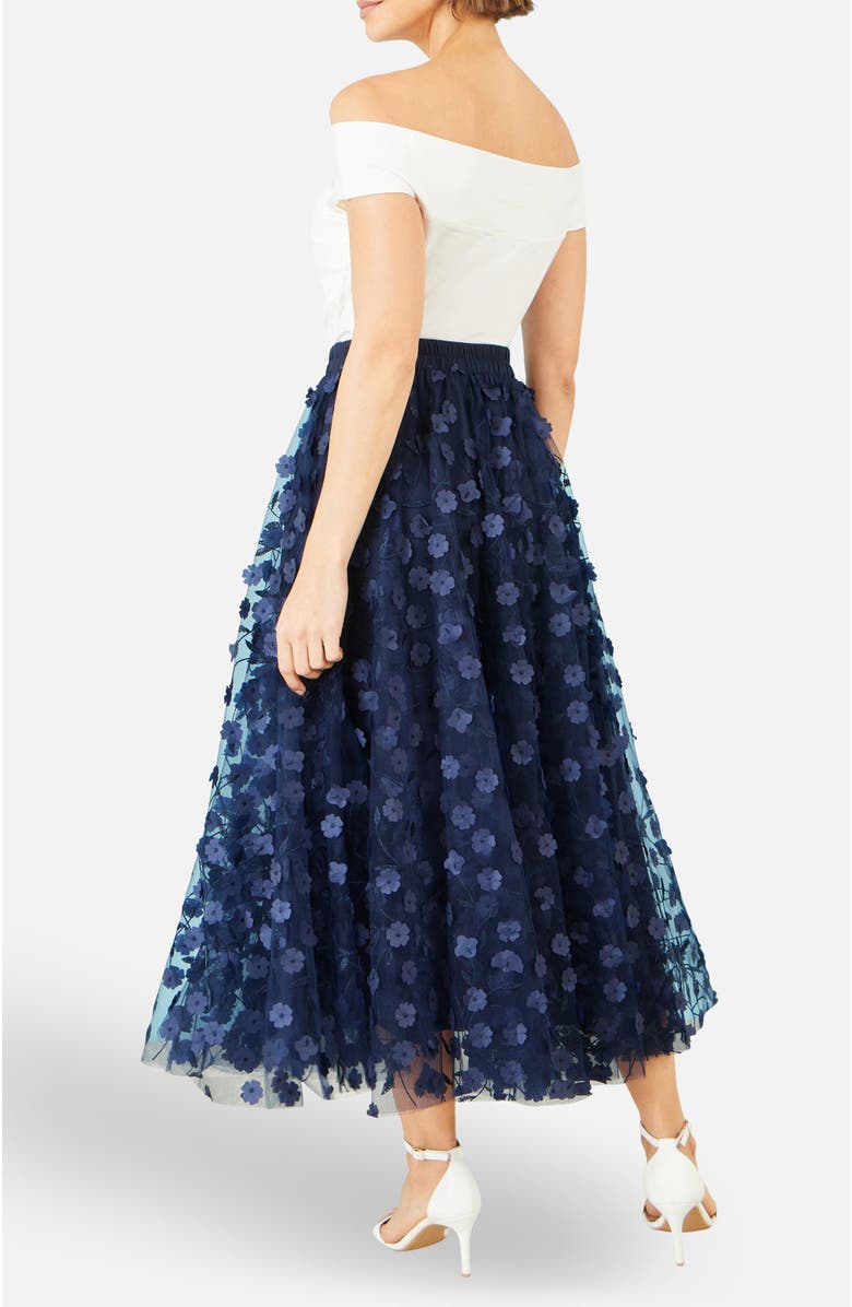 Yumi Mesh Floral Applique Midi Skirt, Alternate, color, Navy