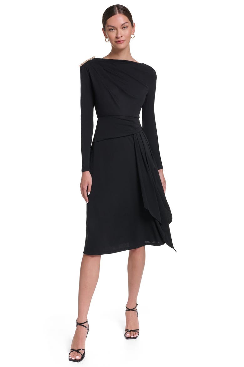 Long Sleeve Draped Jersey Dress, Main, color, Black