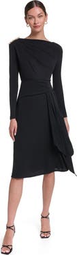 HALSTON Long Sleeve Draped Jersey Dress