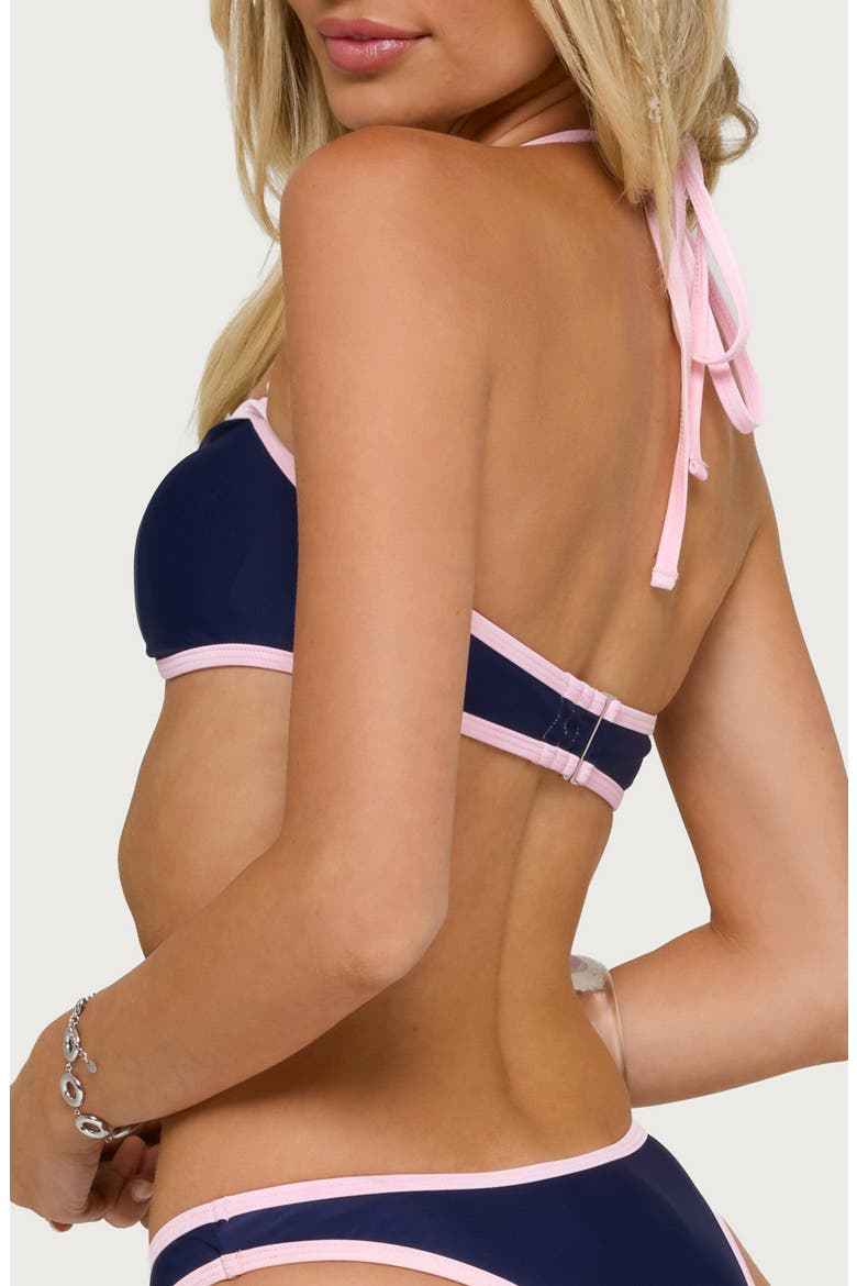 Kina Contrast Binding Halter Bikini Top, Alternate, color, NAVY