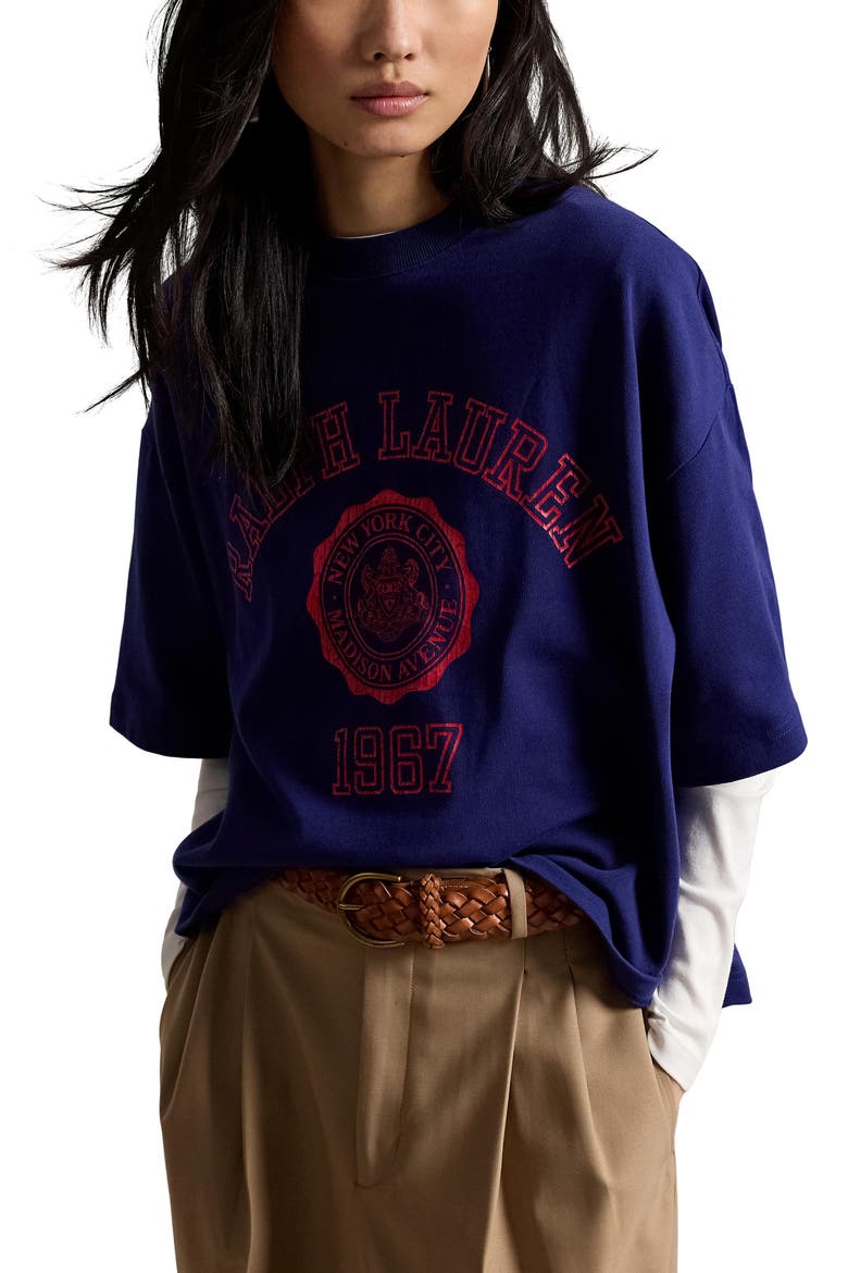 Oversize Cotton Graphic T-Shirt, Main, color, FALL ROYAL