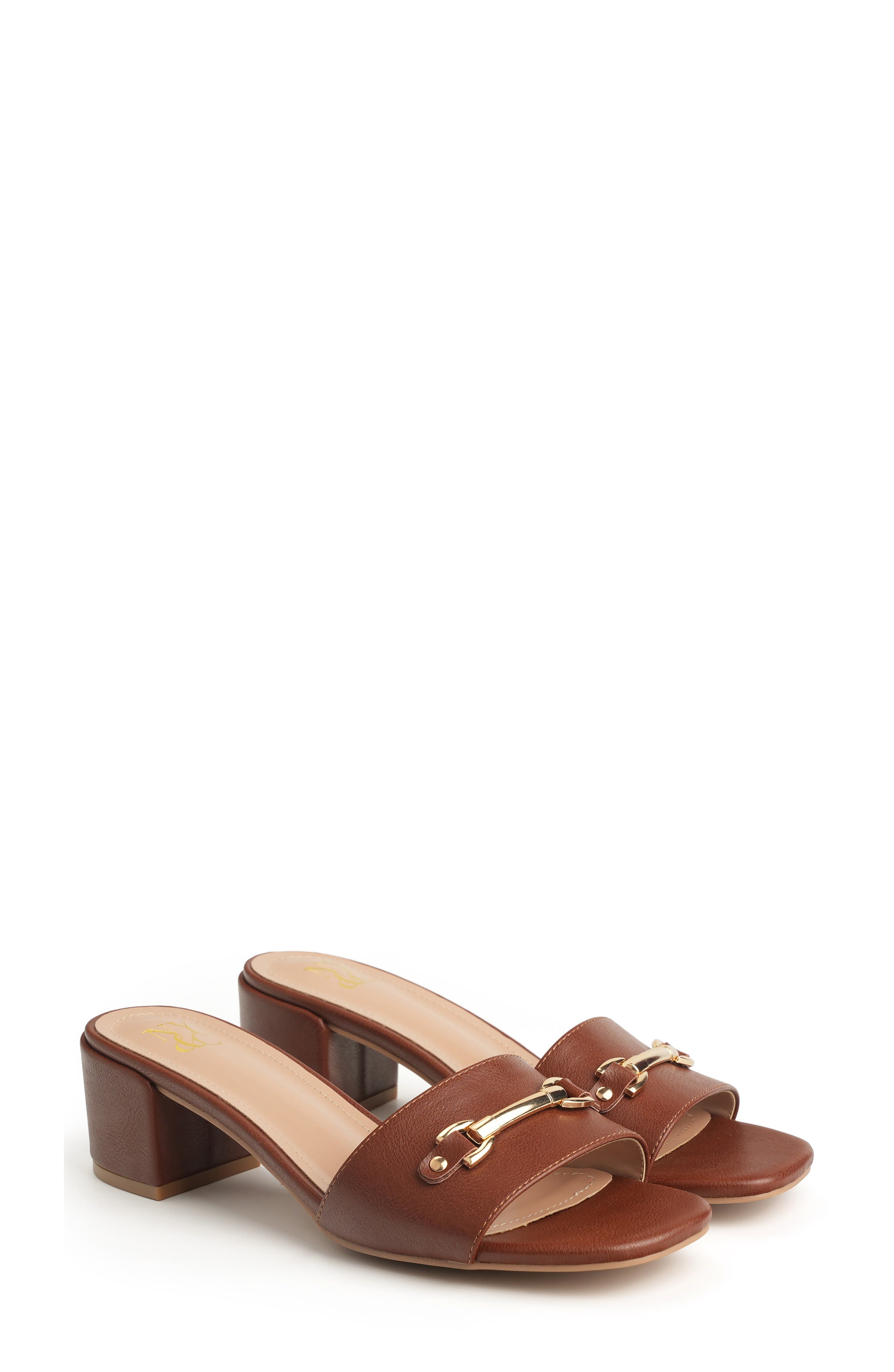 NEW YORK AND COMPANY Maxine Bit Slide Sandal, Alternate, color, Cognac/Brown