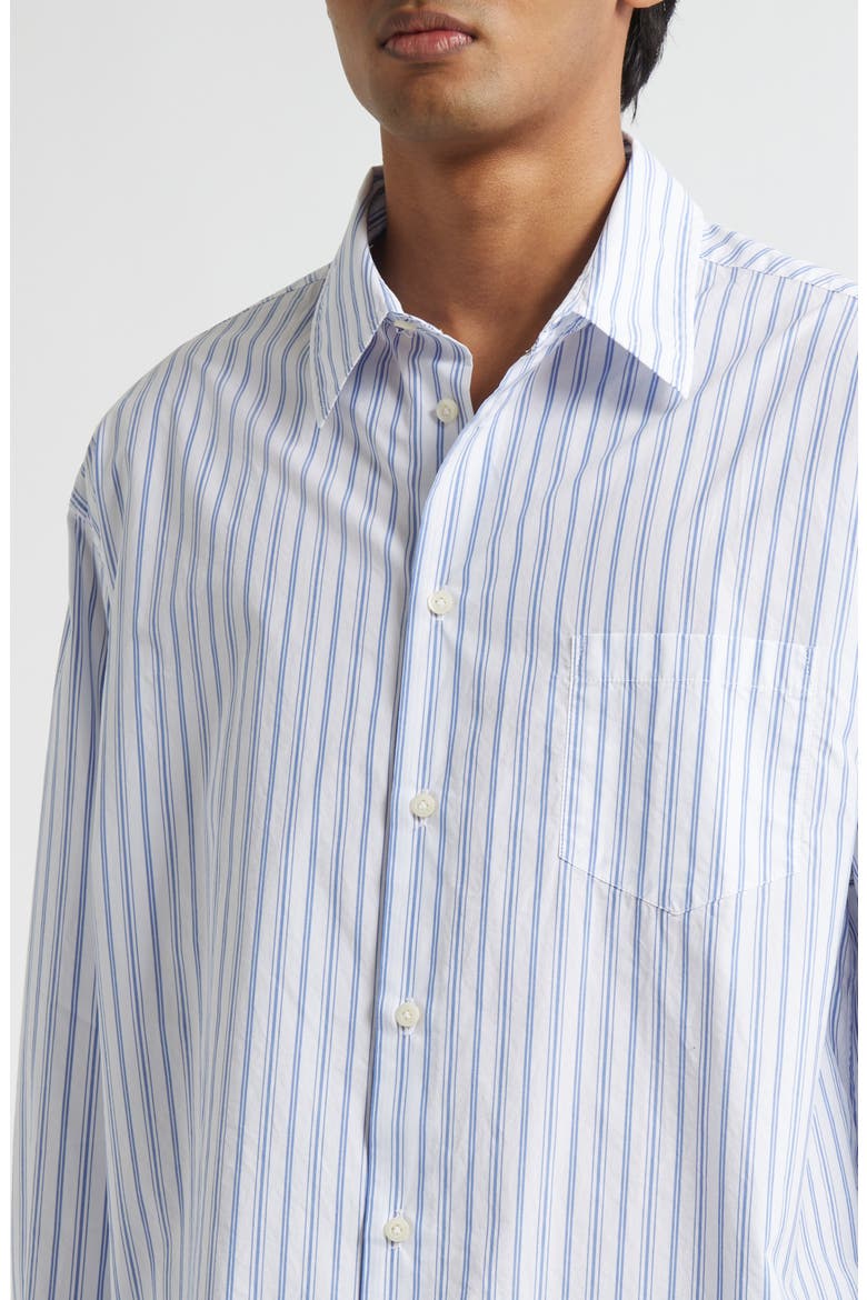 Oversize Cotton Poplin Button-Up Shirt, Alternate, color, WHITE/ BLUE