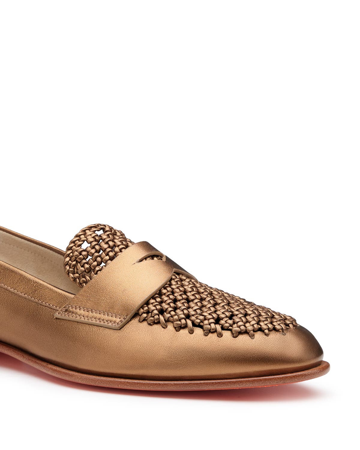 Santoni Women's Laminated Leather Penny Loafer, Alternate, color, Gold