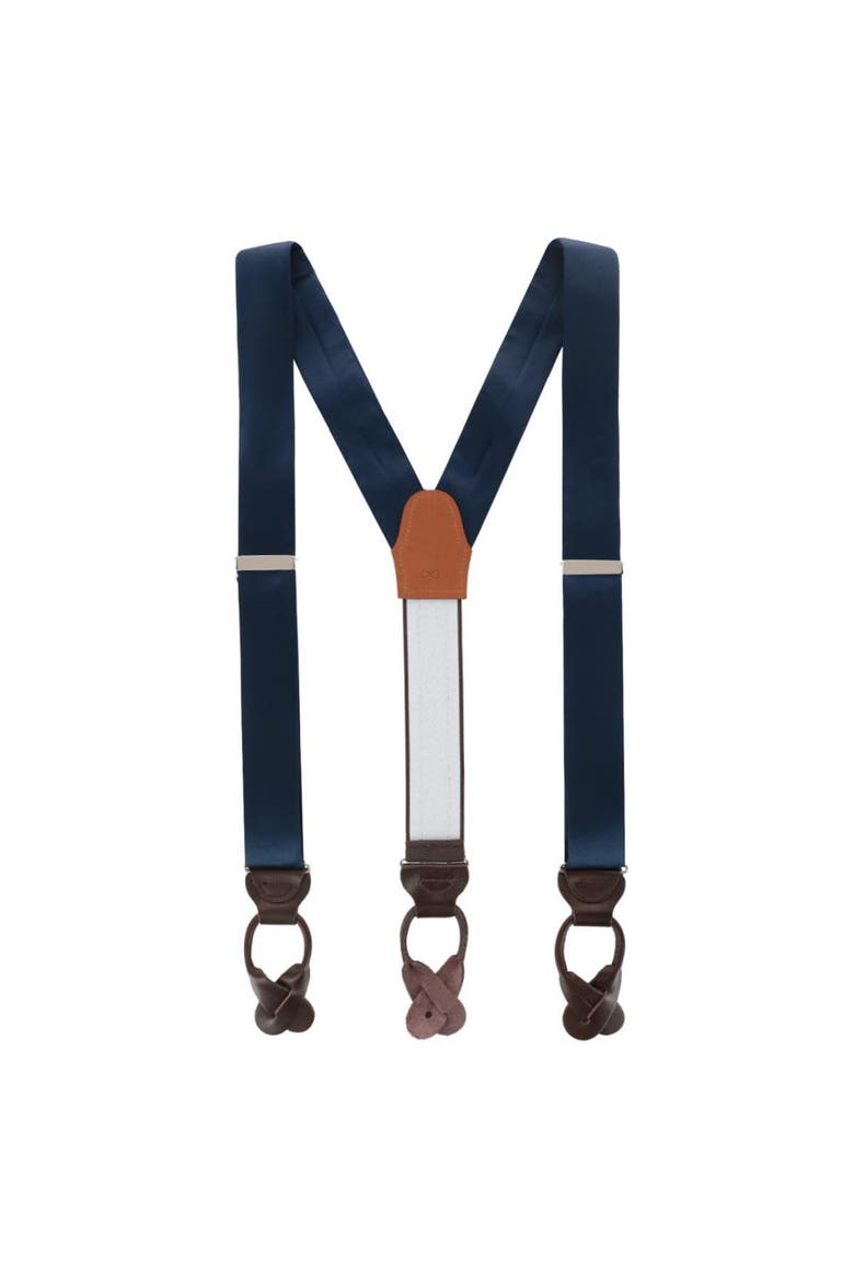 Big & Tall Dutton Solid Colored Silk Button End Suspenders, Alternate, color, Navy