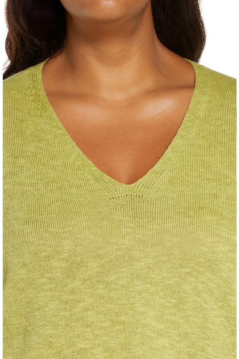 V-Neck Boxy Organic Cotton & Linen Sweater, Alternate, color, FIELD