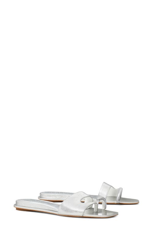 Tory Burch Toe Loop Slide Sandal In Bright Silver/silver