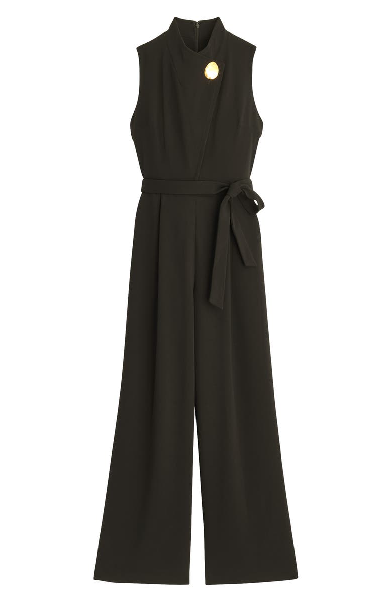 Donna Karan New York Hardware Tie Waist Sleeveless Flare Jumpsuit, Alternate, color, 