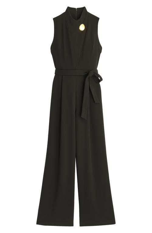 Shop Donna Karan New York Hardware Tie Waist Sleeveless Flare Jumpsuit