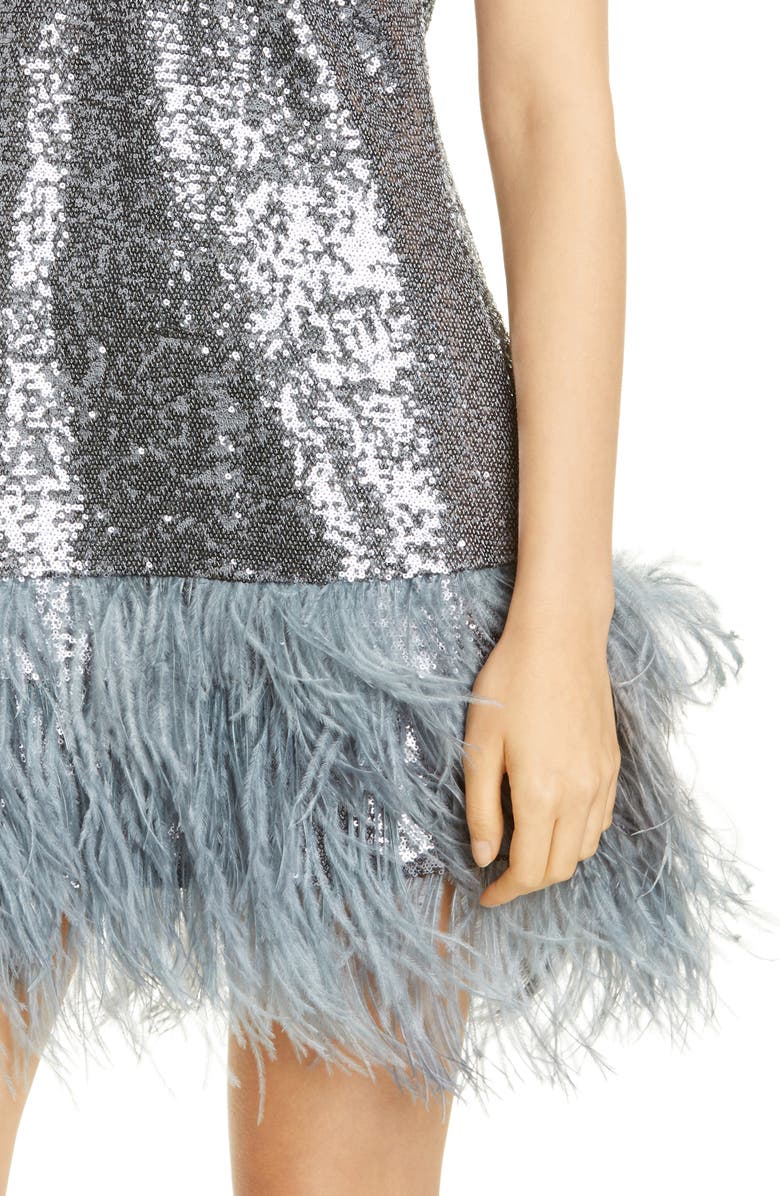 Cinq à Sept Athena Feather Hem Sequin Dress, Alternate, color, 