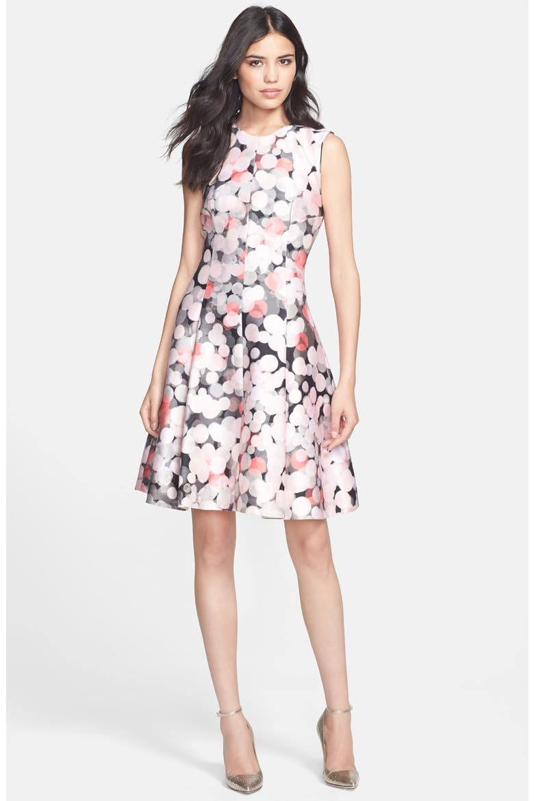 'emma' fit & flare dress, Main, color, ROSE GOLD FESTIVE BUBBLES