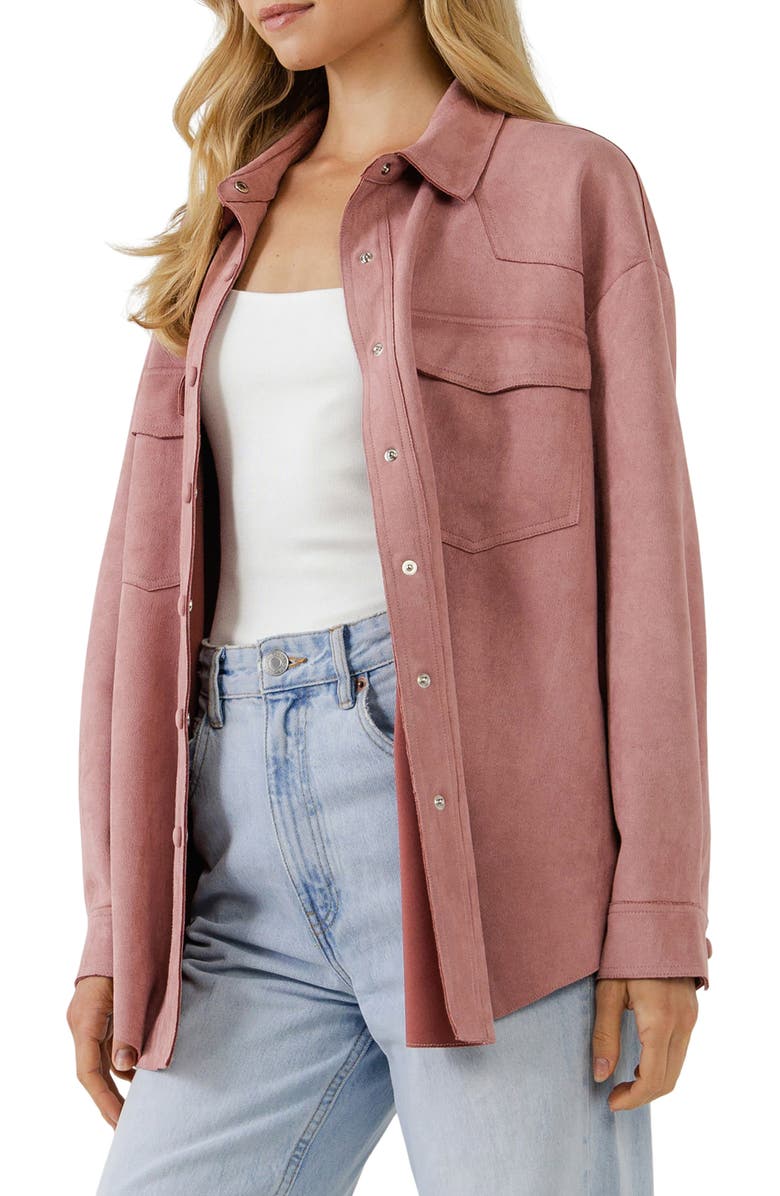 Endless Rose Free the Roses Faux Suede Shacket, Alternate, color, Pink