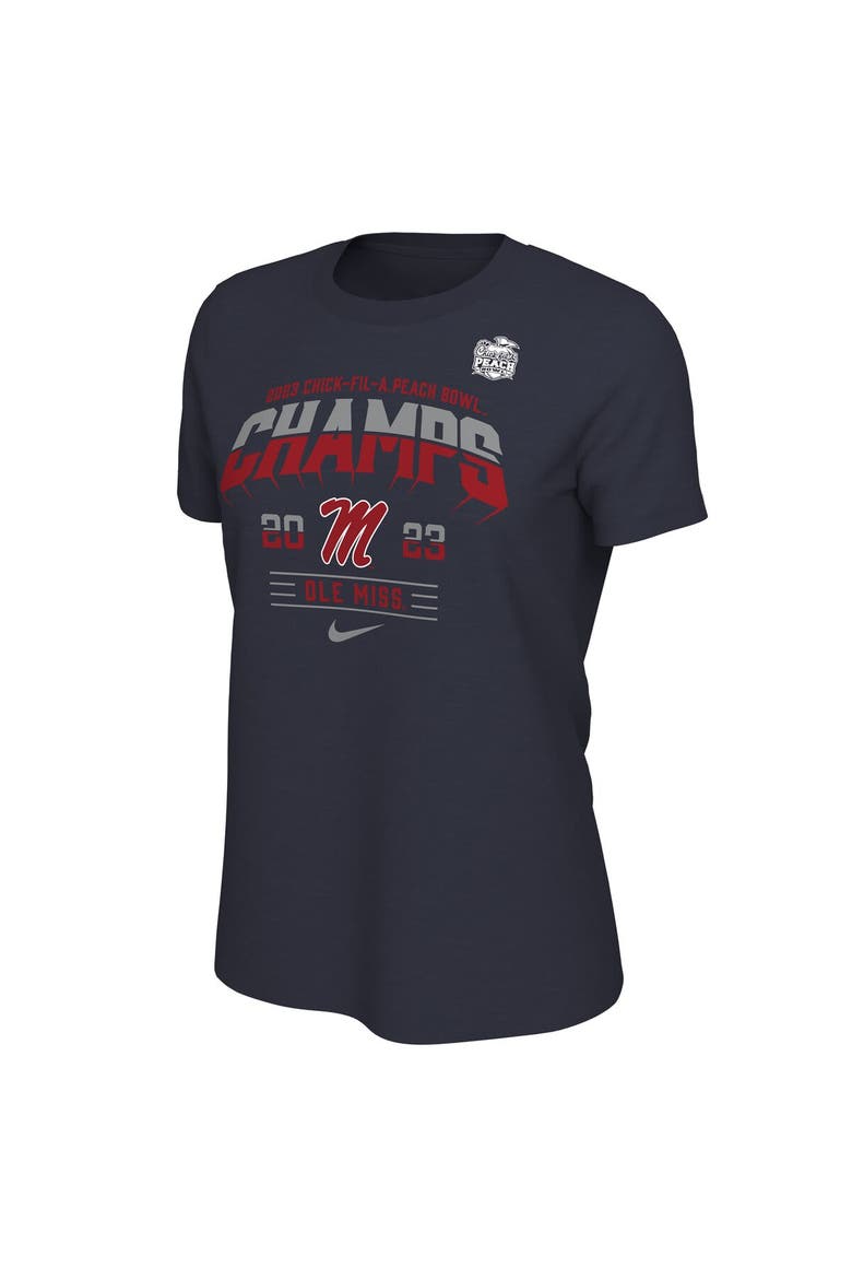 Women's Nike Navy Ole Miss Rebels 2023 Peach Bowl Champions Locker Room T-Shirt, Alternate, color, Navy