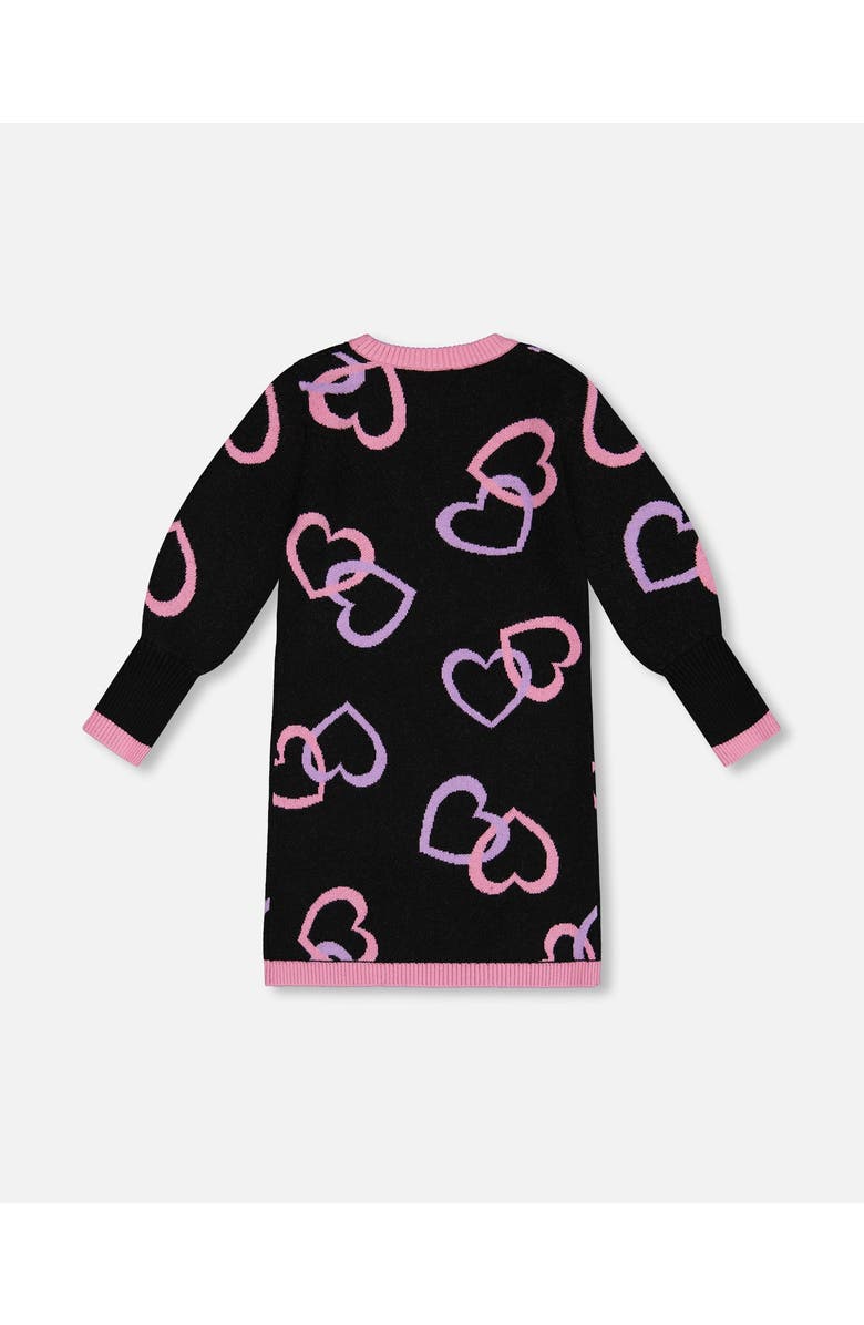 Deux par Deux Little Girl's Jacquard Hearts Dress Black, Alternate, color,
