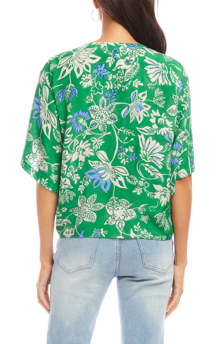 Karen Kane Floral Flutter Sleeve Tie Front Top, Alternate, color, Green Print