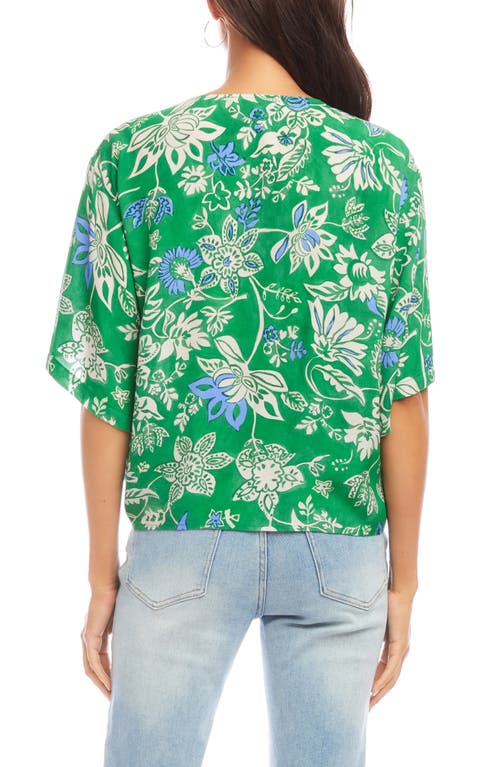 Karen Kane Floral Flutter Sleeve Tie Front Top In Green