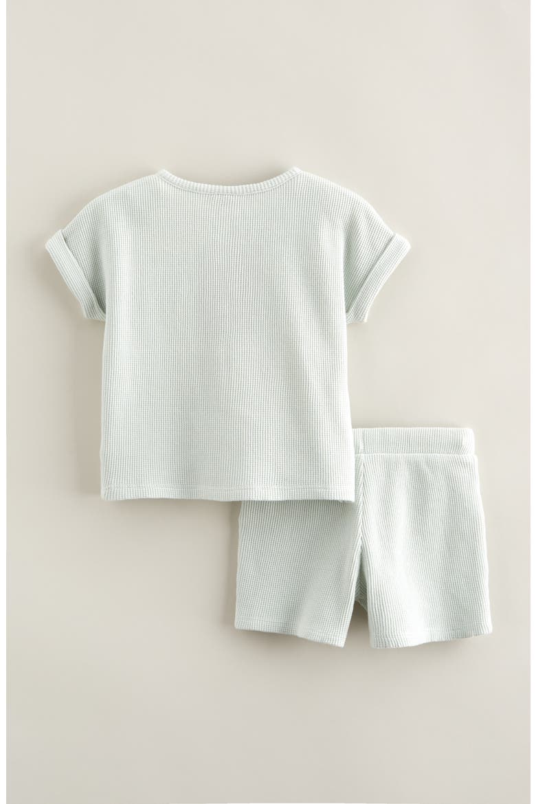Waffle Knit Henley & Shorts Set, Alternate, color, GREEN HUSH