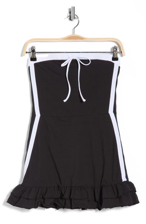 Colorblock Stripe Strapless Cotton Blend Minidress