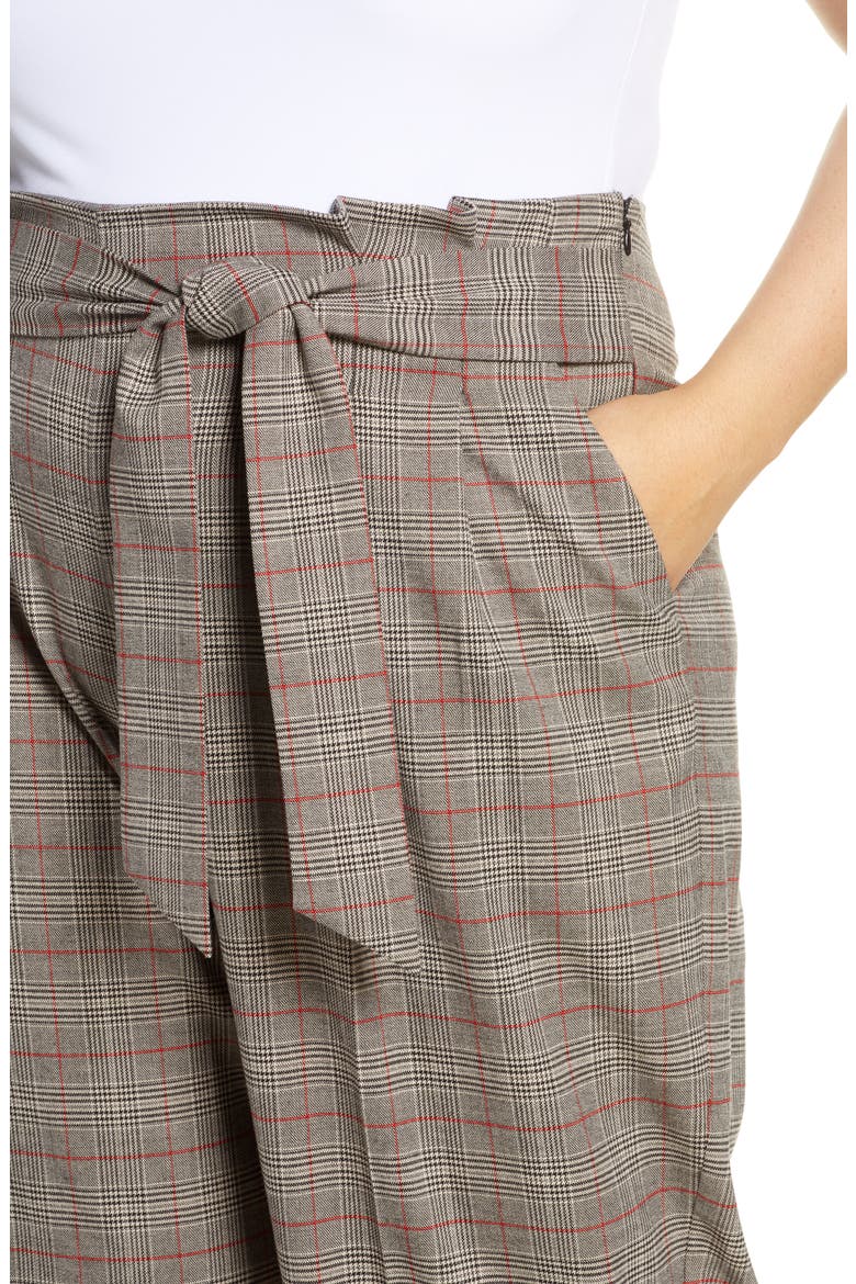 Acoustic Plaid Paperbag Waist Crop Pants, Alternate, color, RICH BLACK