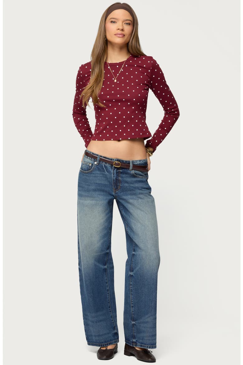 Daliya Polka Dot Long Sleeve Crop Shirt, Alternate, color, BURGUNDY