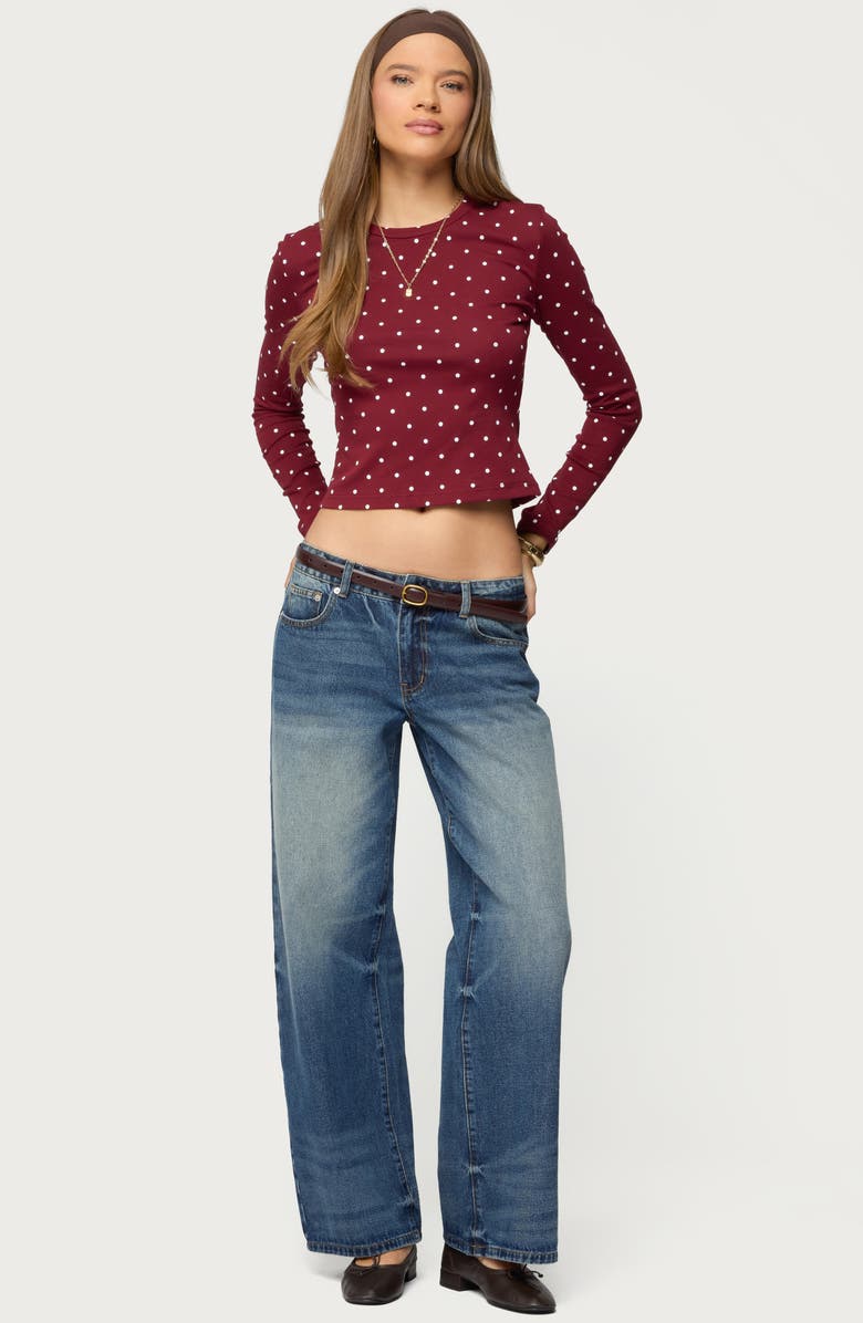 EDIKTED Daliya Polka Dot Long Sleeve Crop Shirt, Alternate, color,