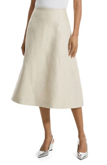 Theory High Waisted Circle Midi Skirt In Straw
