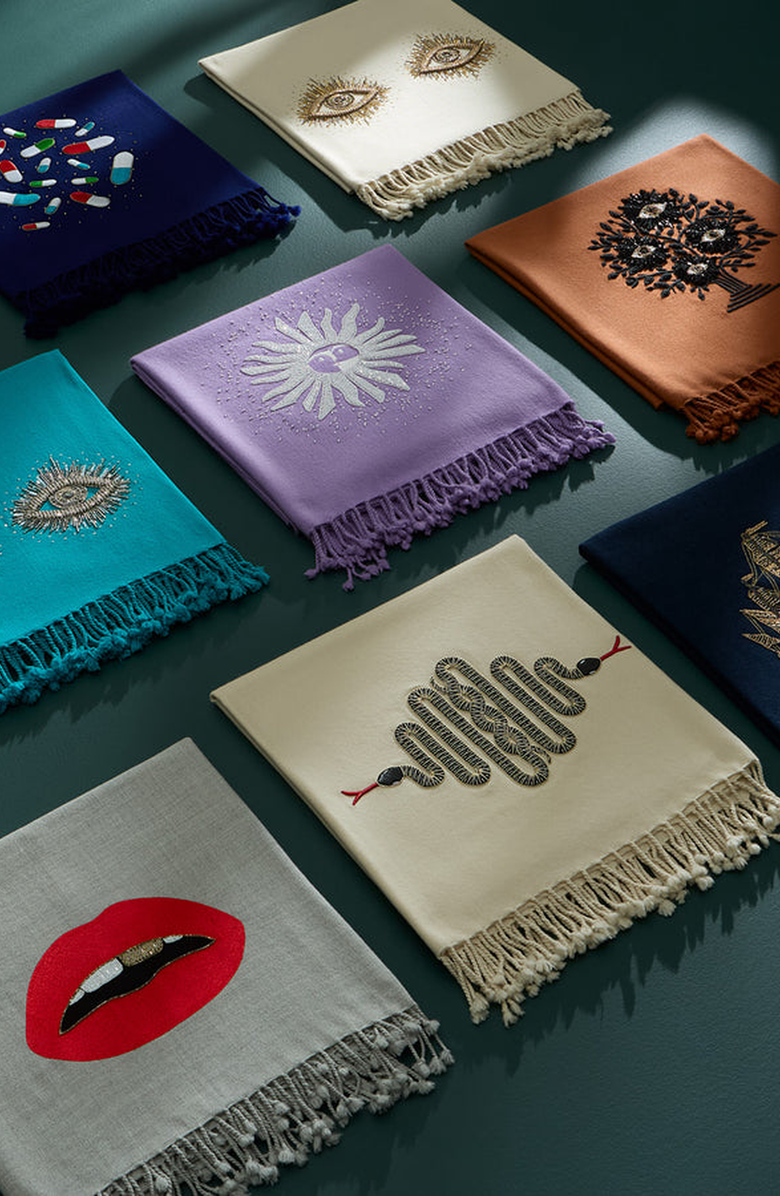 Jonathan Adler Snake Embellished Throw Blanket, Alternate, color, 