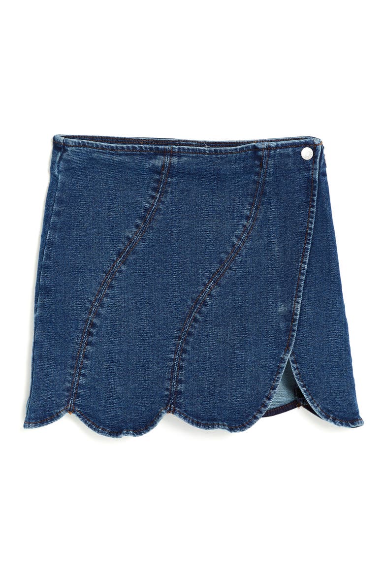Kids' Scallop Hem Denim Skirt, Main, color, DARK INDIGO