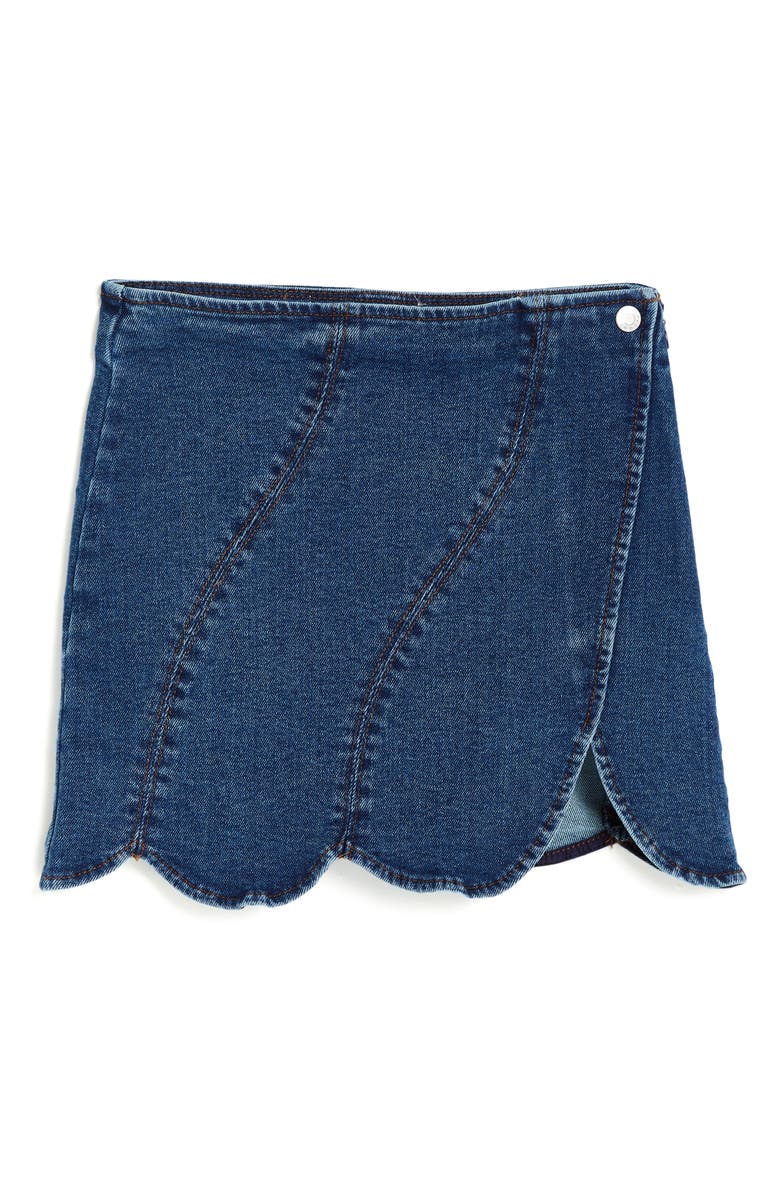 Tractr Kids' Scallop Hem Denim Skirt, Main, color, 